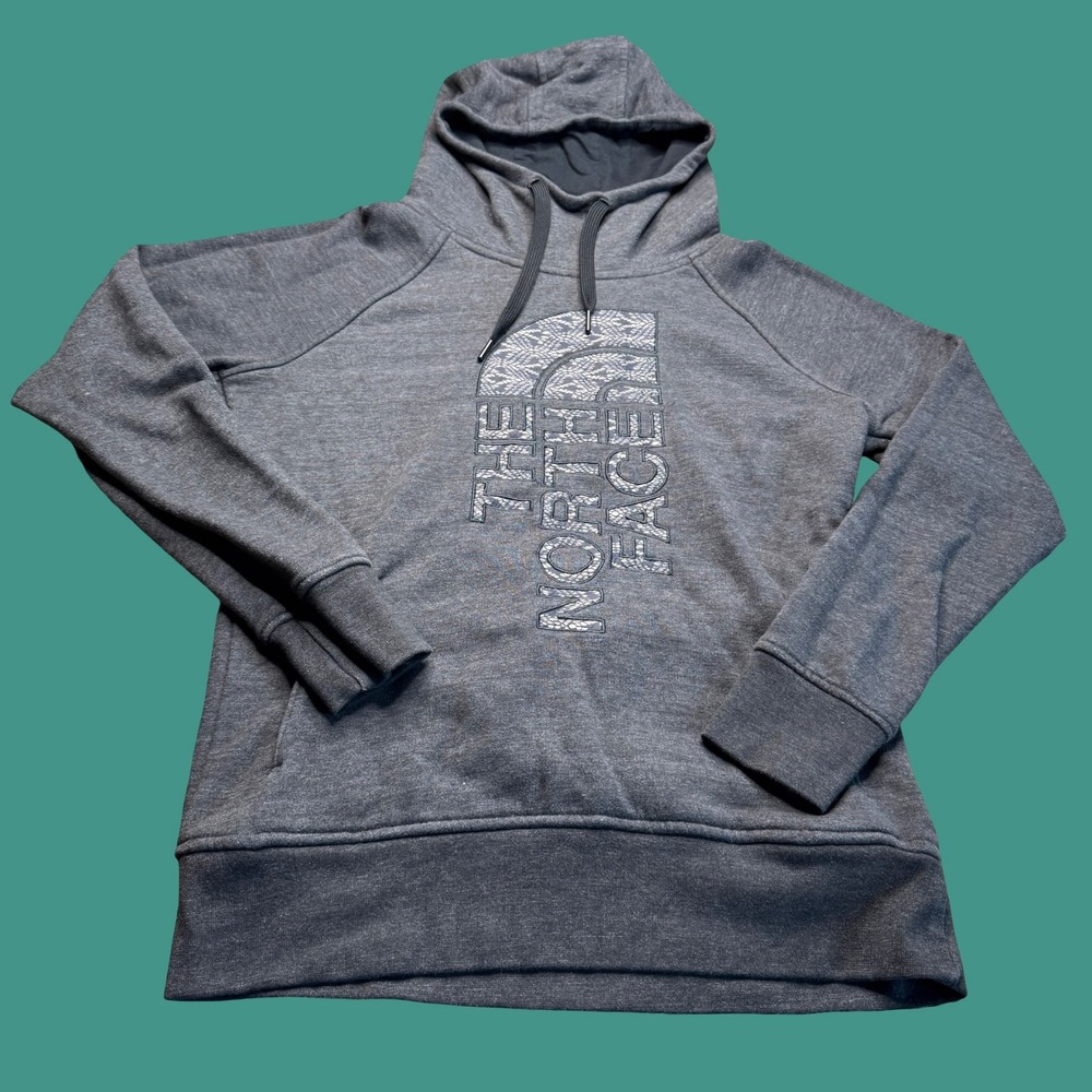 The North Face Womens Hoodie Medium Gray Logo Graphic Pullover Sweatshirt